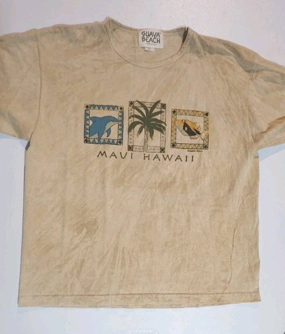 Vtg Guava Beach Shirt Hawaii Made In USA Tie Dye Surf Dolphin Palm Tree Fish XL